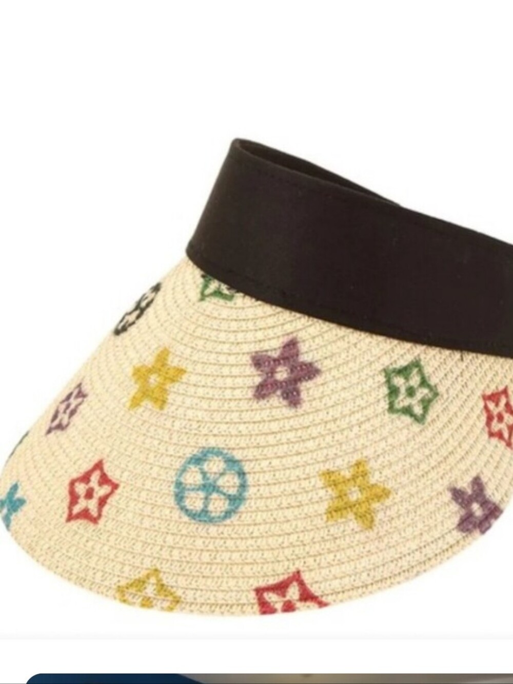 Straw Visor with Multicolor Monogram Accents - Neutral